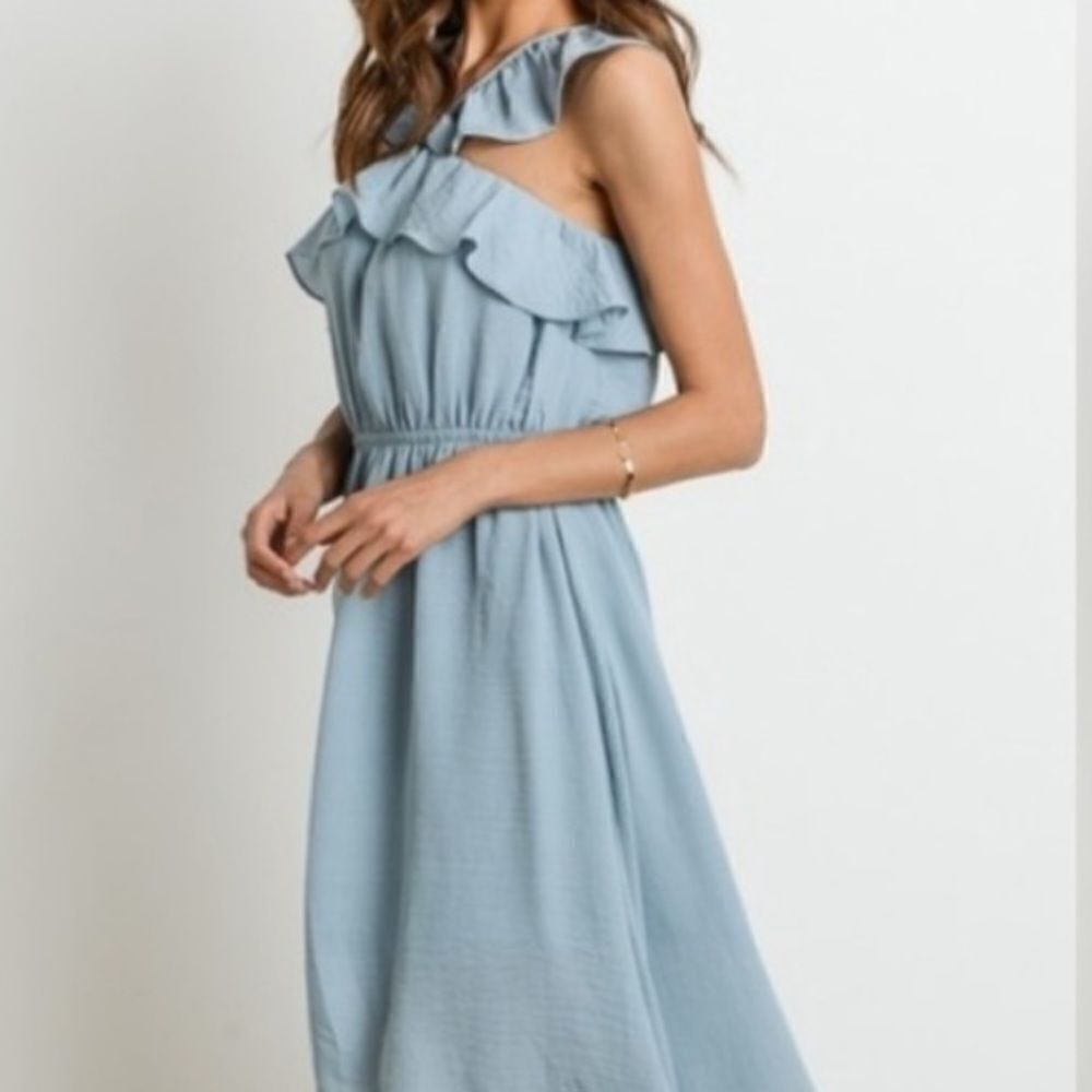 Blue Ruffled High Low Dress - Picture 9 of 16